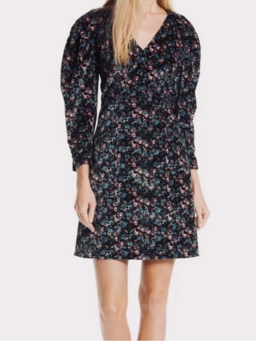 La Vie Rebecca Taylor Velvet Floral V-Neck Mini Dress
